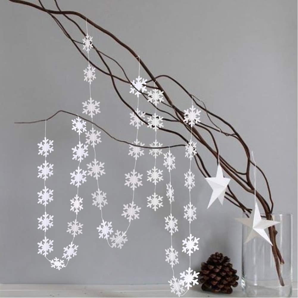 Cheerland Pearl White Icy Snowflake Garland Kit Hanging Christmas Decorations Snowflakes Tree Decor Streamer Bunting Banner For